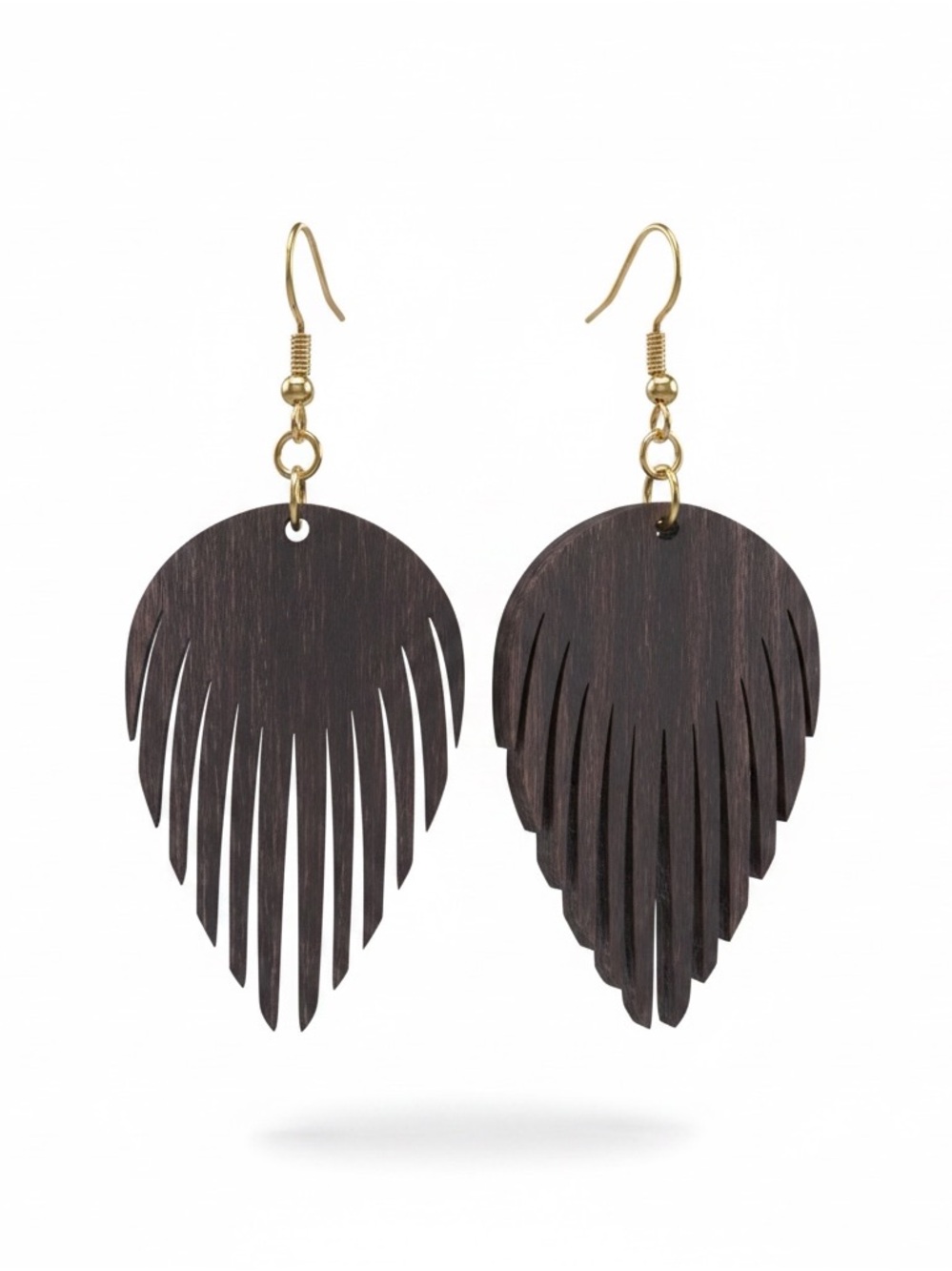 Wooden Fringe Drop Earrings - Dark Brown